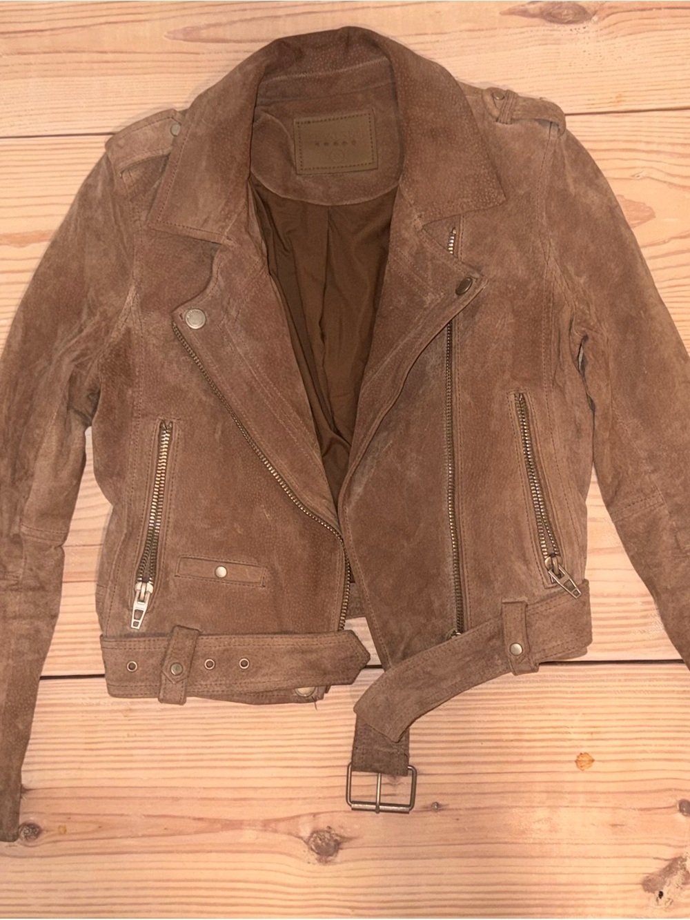 Blank NYC Suede Moto Jacket in Sand Stone